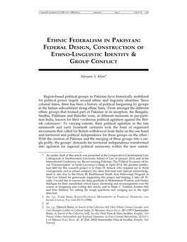 Ethnic Federalism in Pakistan: Federal Design, Construction of Ethno-Linguistic Identity & Group Conflict