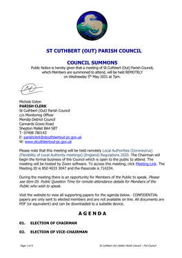 Parish Council Council Summons Agenda