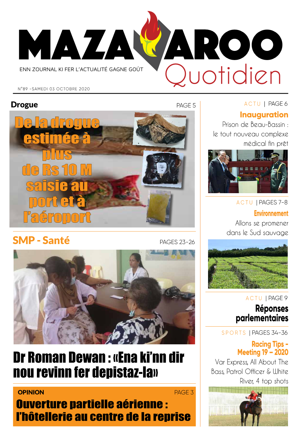 Quotidien N°89 -SAMEDI 03 OCTOBRE 2020