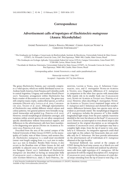 Advertisement Calls of Topotypes of Elachistocleis Matogrosso (Anura: Microhylidae)