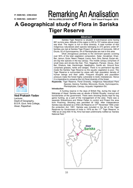 A Geographical Study of Flora in Sariska Tiger Reserve Ved Prakash