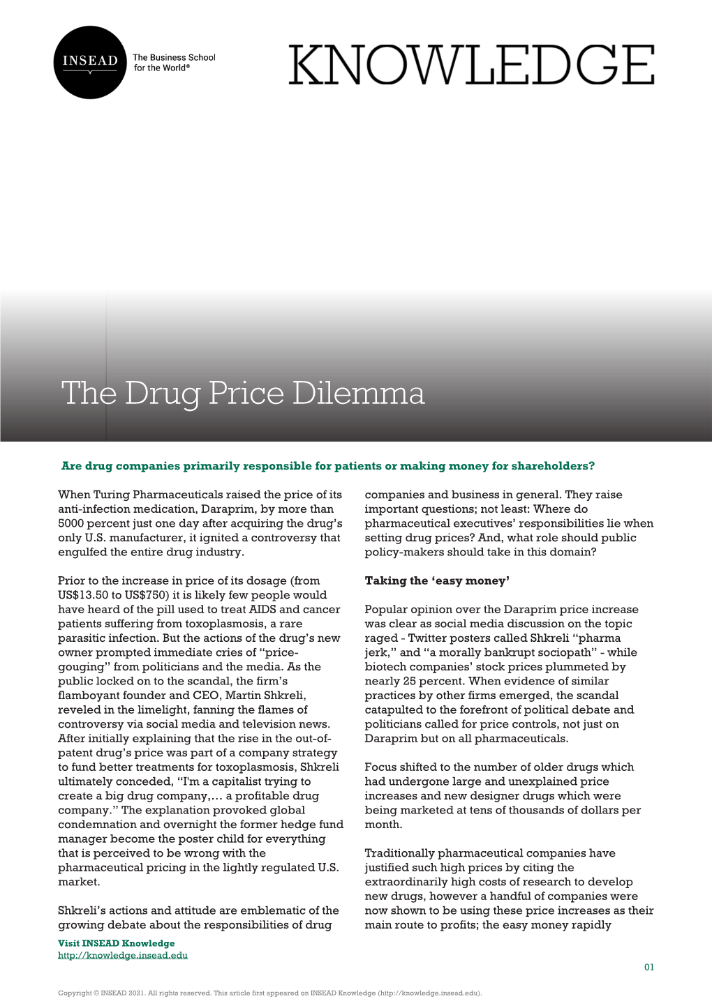 The Drug Price Dilemma