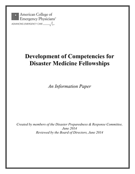 Development of Competencies for Disaster Medicine Fellowships