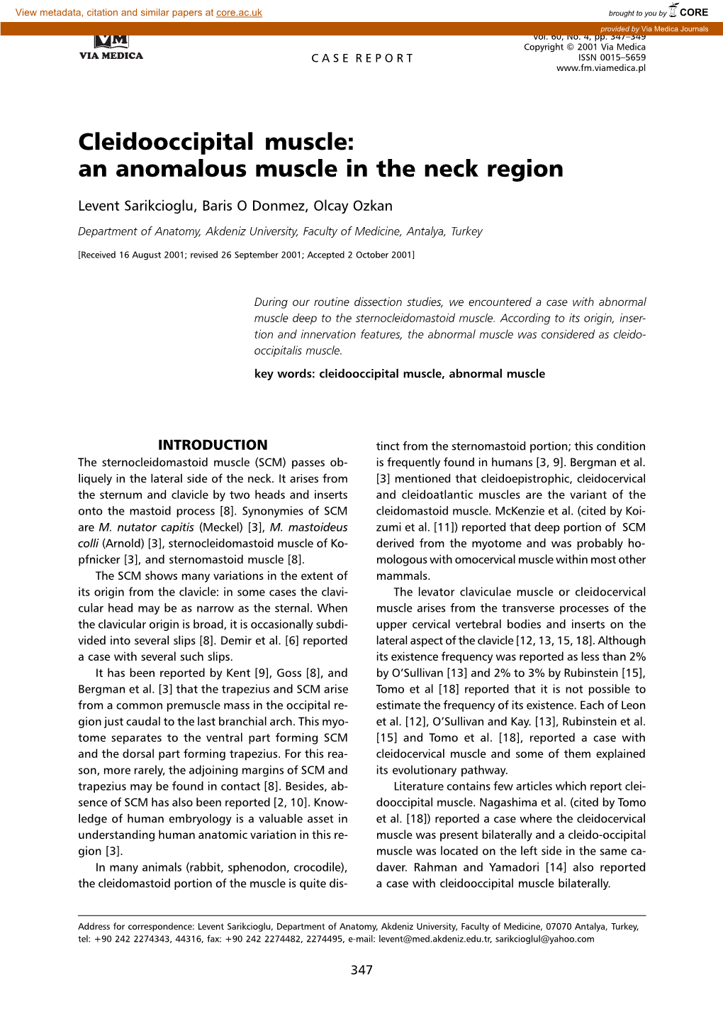 An Anomalous Muscle in the Neck Region