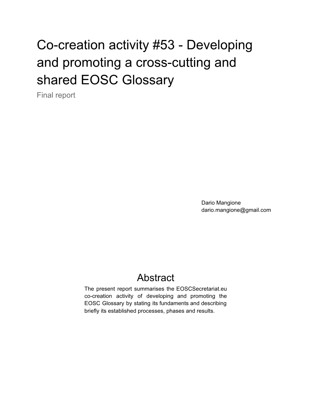 Co-Creation Activity #53 - Developing and Promoting a Cross-Cutting and Shared EOSC Glossary Final Report