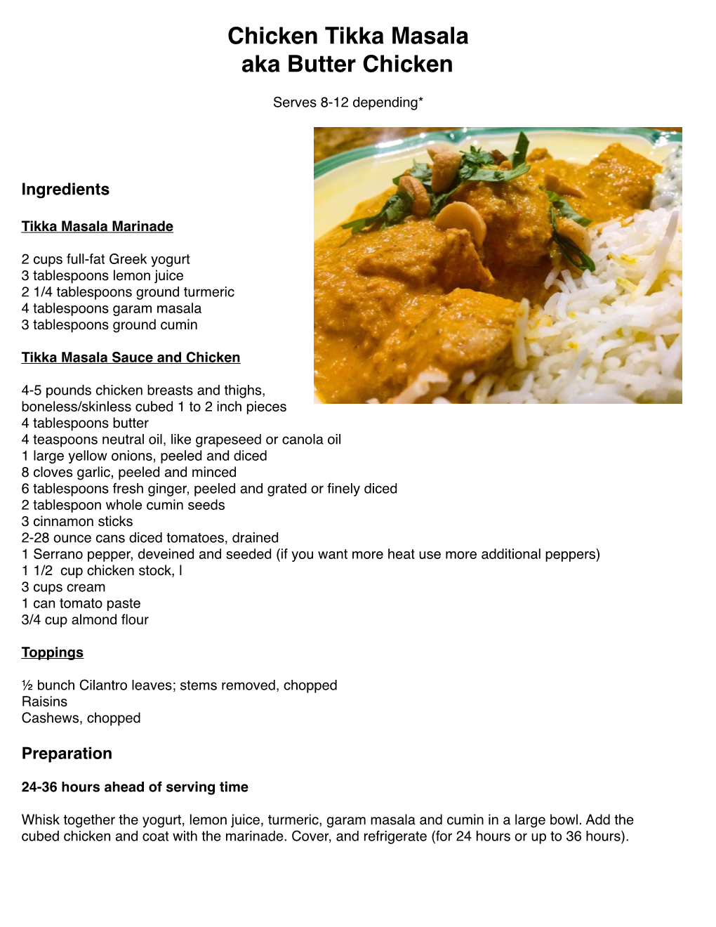 Chicken Tikka Masala .Pages