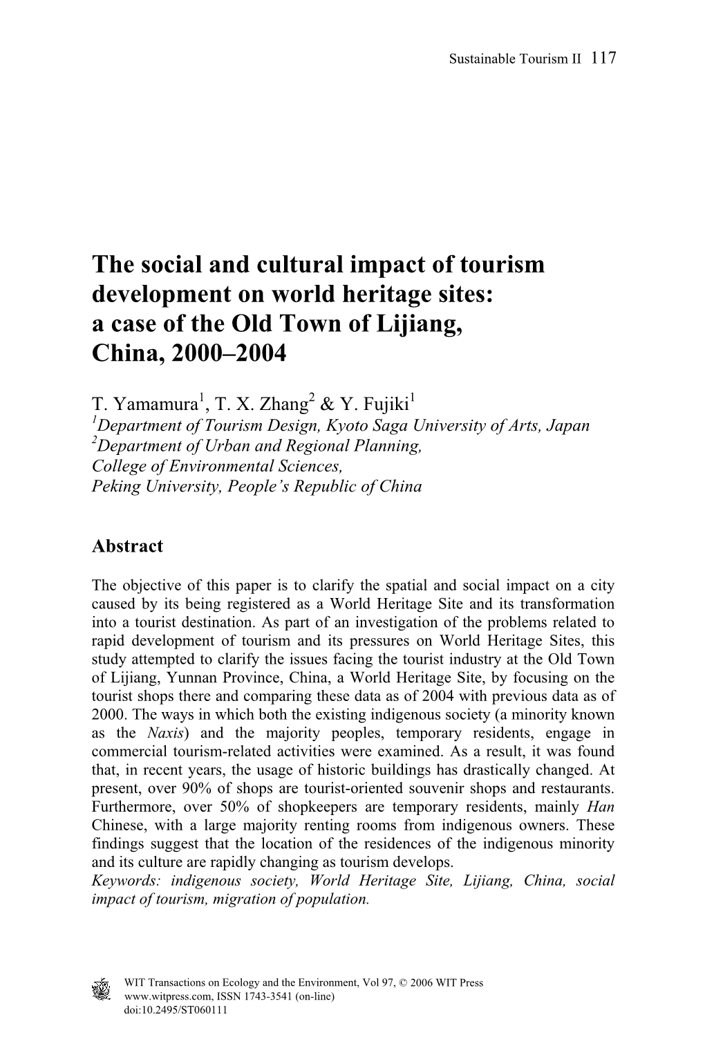 The Social and Cultural Impact of Tourism Development on World Heritage Sites: a Case of the Old Town of Lijiang, China, 2000–2004