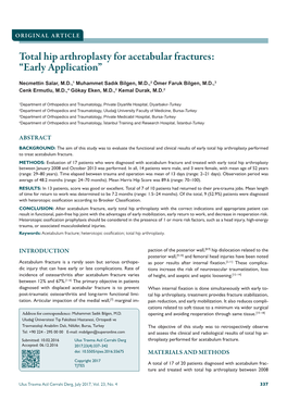 Total Hip Arthroplasty for Acetabular Fractures: “Early Application”