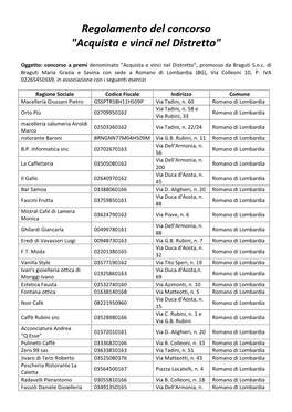 Regolamento Del Concorso "Acquista E Vinci Nel Distretto"