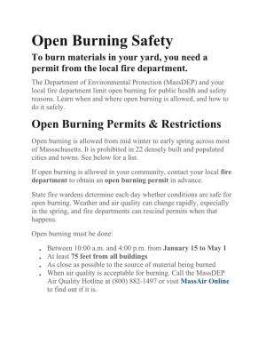 Open Burning Safety to Burn Materials in Your Yard, You Need a Permit from the Local Fire Department