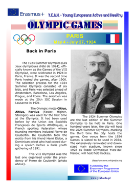 OLYMPIC GAMES PARIS May 4 - July 27, 1924
