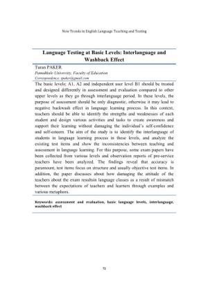 Language Testing at Basic Levels: Interlanguage and Washback Effect
