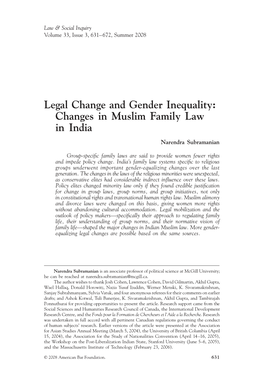 Legal Change and Gender Inequality: Changes in Muslim Family Law In