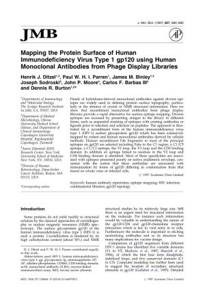 Mapping the Protein Surface of Human Immunodeficiency Virus Type 1 Gp120 Using Human Monoclonal Antibodies from Phage Display Libraries