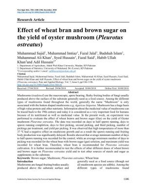 Effect of Wheat Bran and Brown Sugar on the Yield of Oyster Mushroom (Pleurotus Ostreatus)
