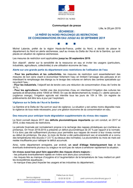 Sécheresse : Le Préfet Du Nord Prolonge Les Restrictions De Consommations En Eau Jusqu'au 30 Septembre 2019