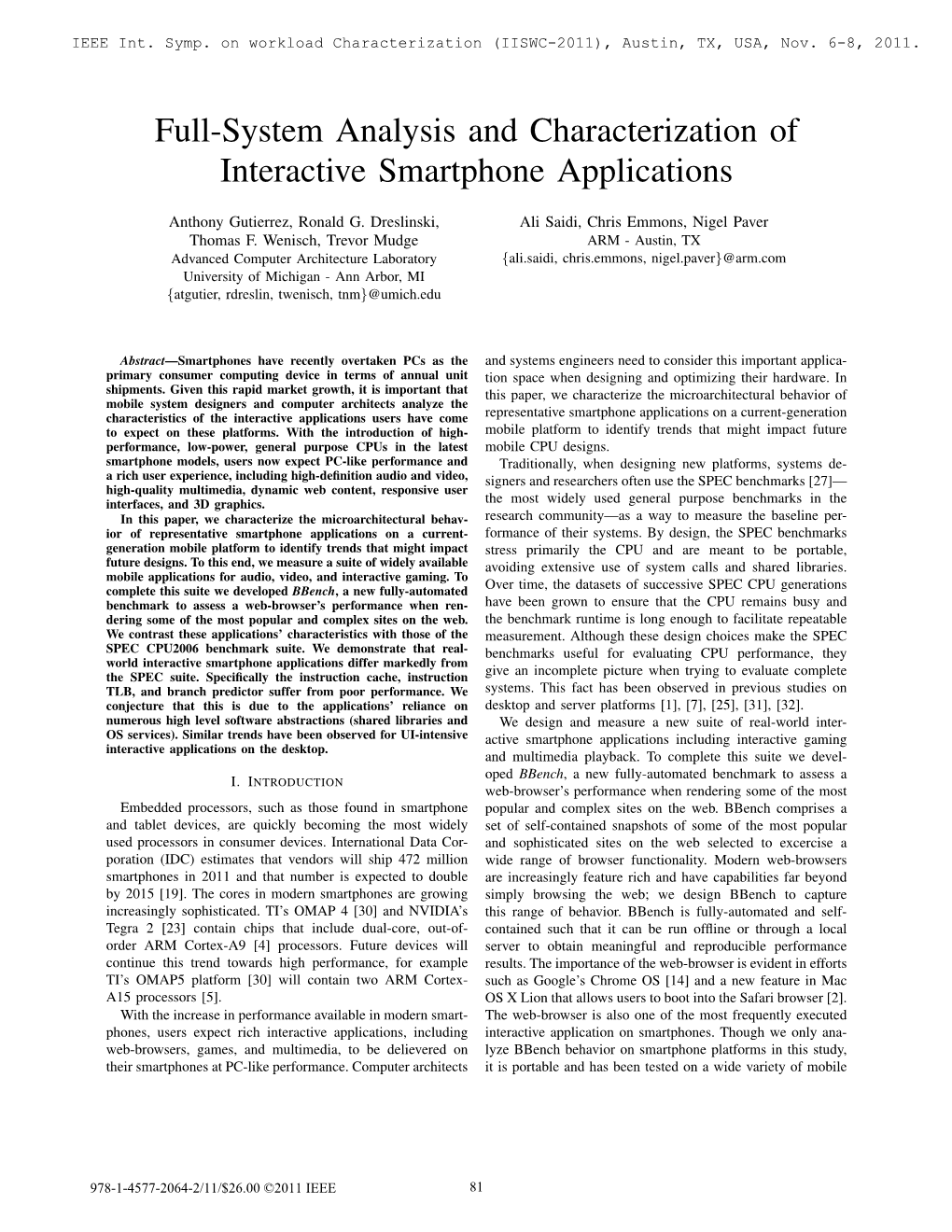 Full-System Analysis and Characterization of Interactive Smartphone Applications
