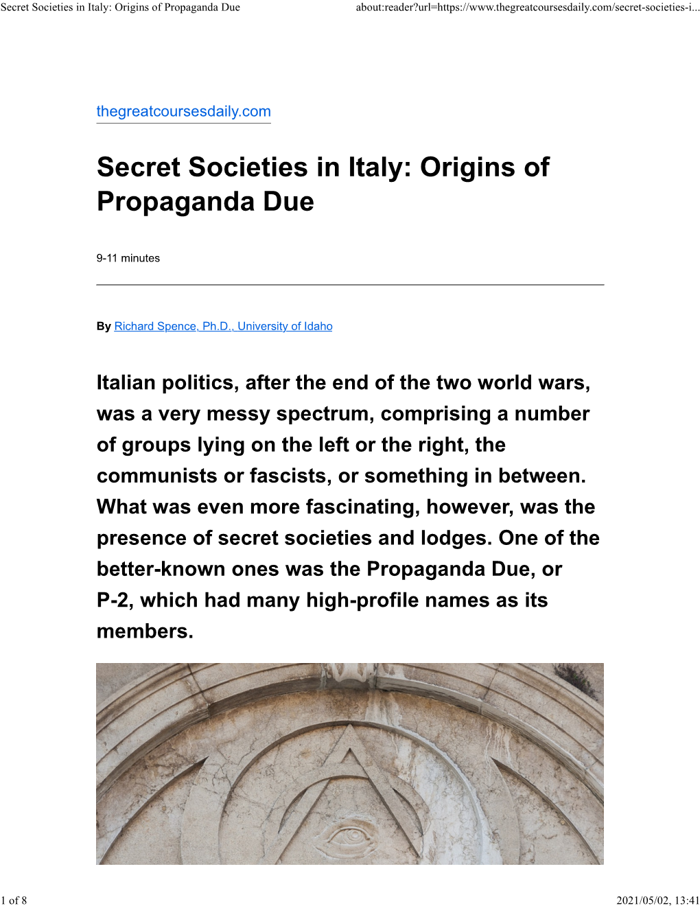 Secret Societies in Italy: Origins of Propaganda Due About:Reader?Url=