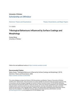 Tribological Behaviours Influenced by Surface Coatings and Morphology