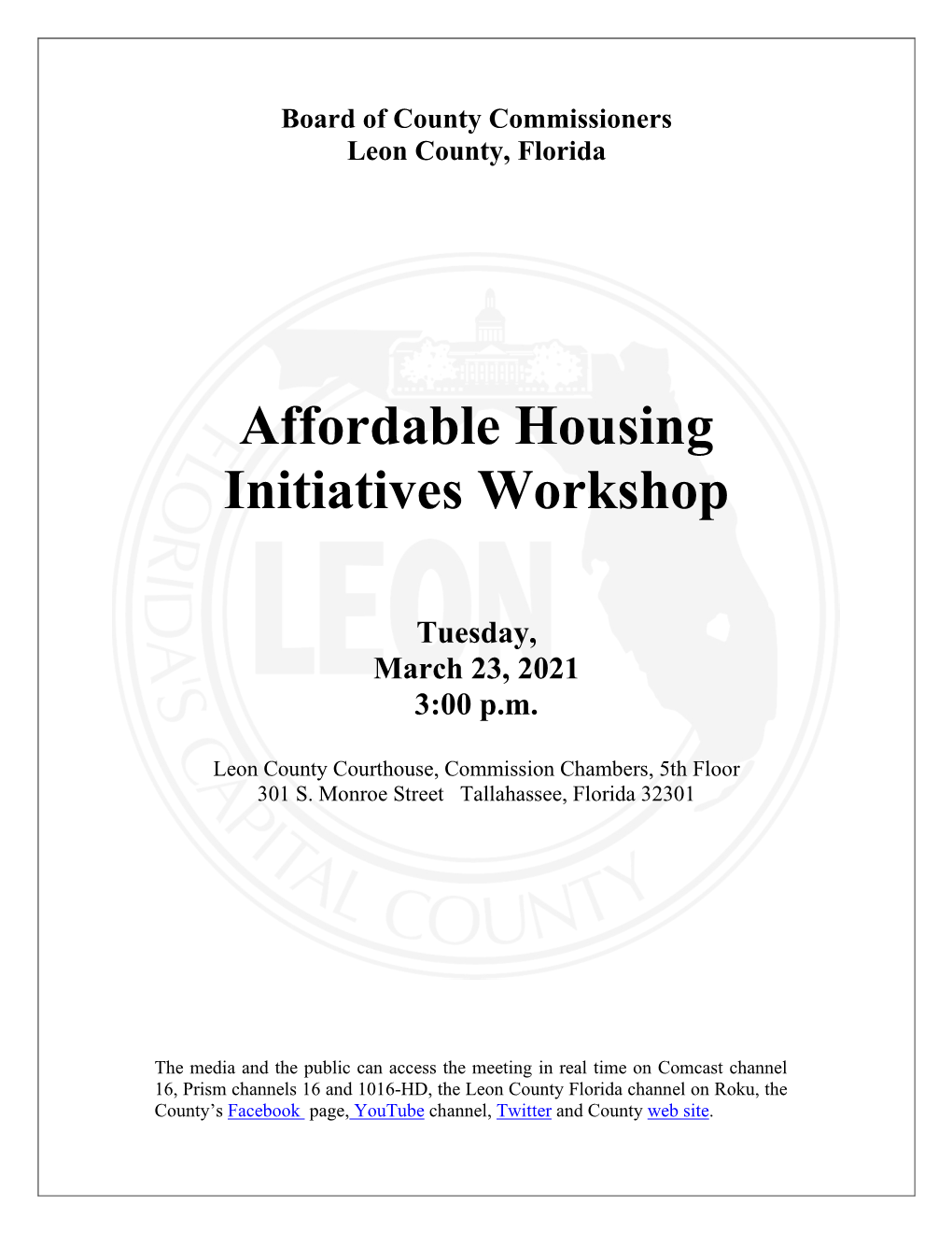 Affordable Housing Workshop Agenda for March 23, 2021