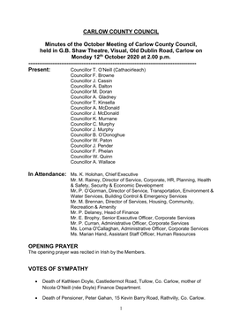 Minutes Carlow County Council October 2020.Pdf