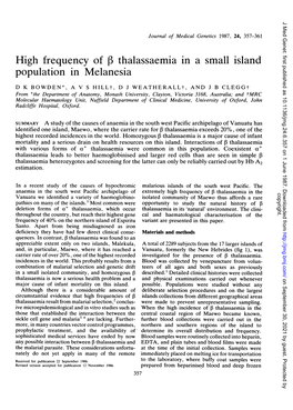 High Frequency of Thalassaemia in a Small Island Population in Melanesia