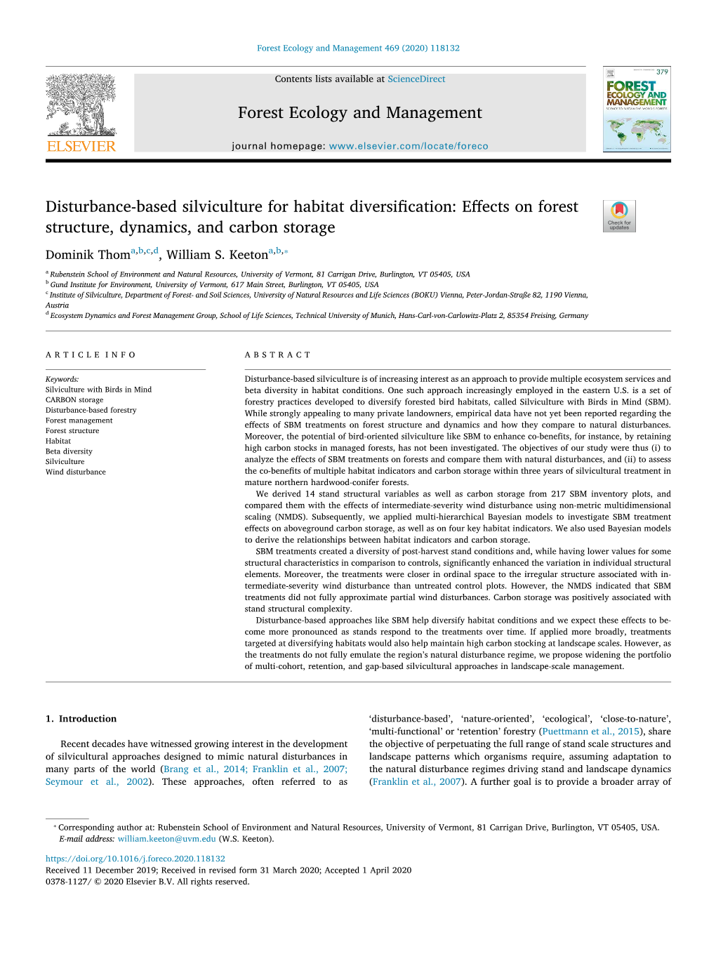 Disturbance-Based Silviculture for Habitat Diversity Thom 2020.Pdf