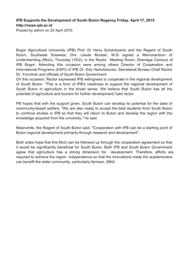 IPB Supports the Development of South Buton Regency Friday, April 17, 2015 Posted by Admin on 20 April 2015