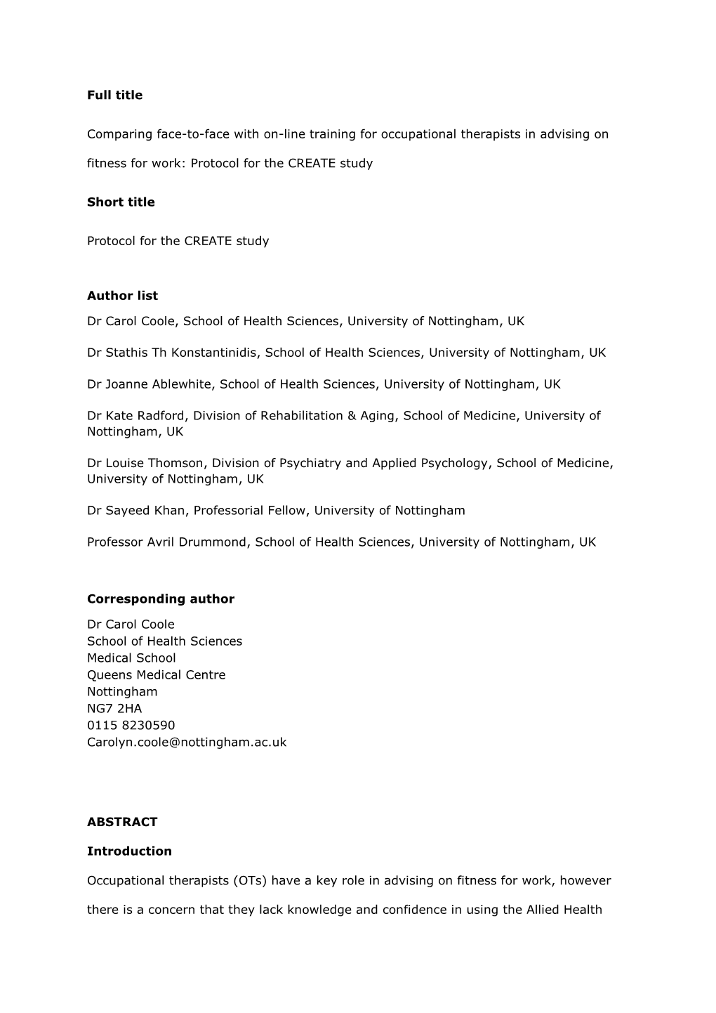 Full Title Comparing Face-To-Face with On-Line Training for Occupational