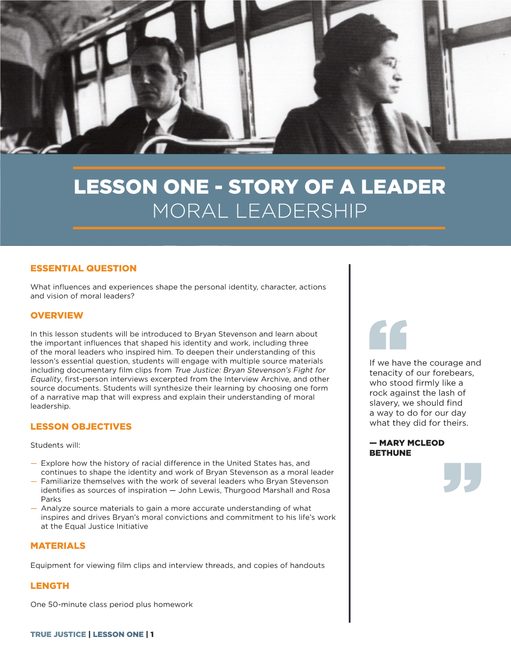 Lesson One - Story of a Leader Moral Leadership