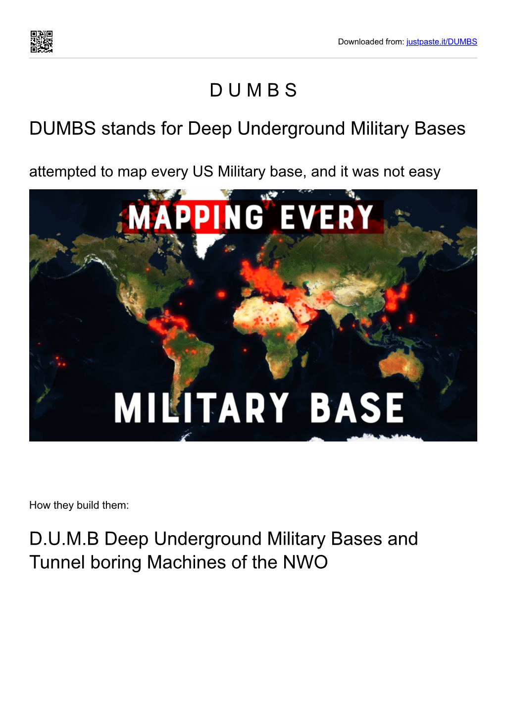 D U M B S DUMBS Stands for Deep Underground Military Bases