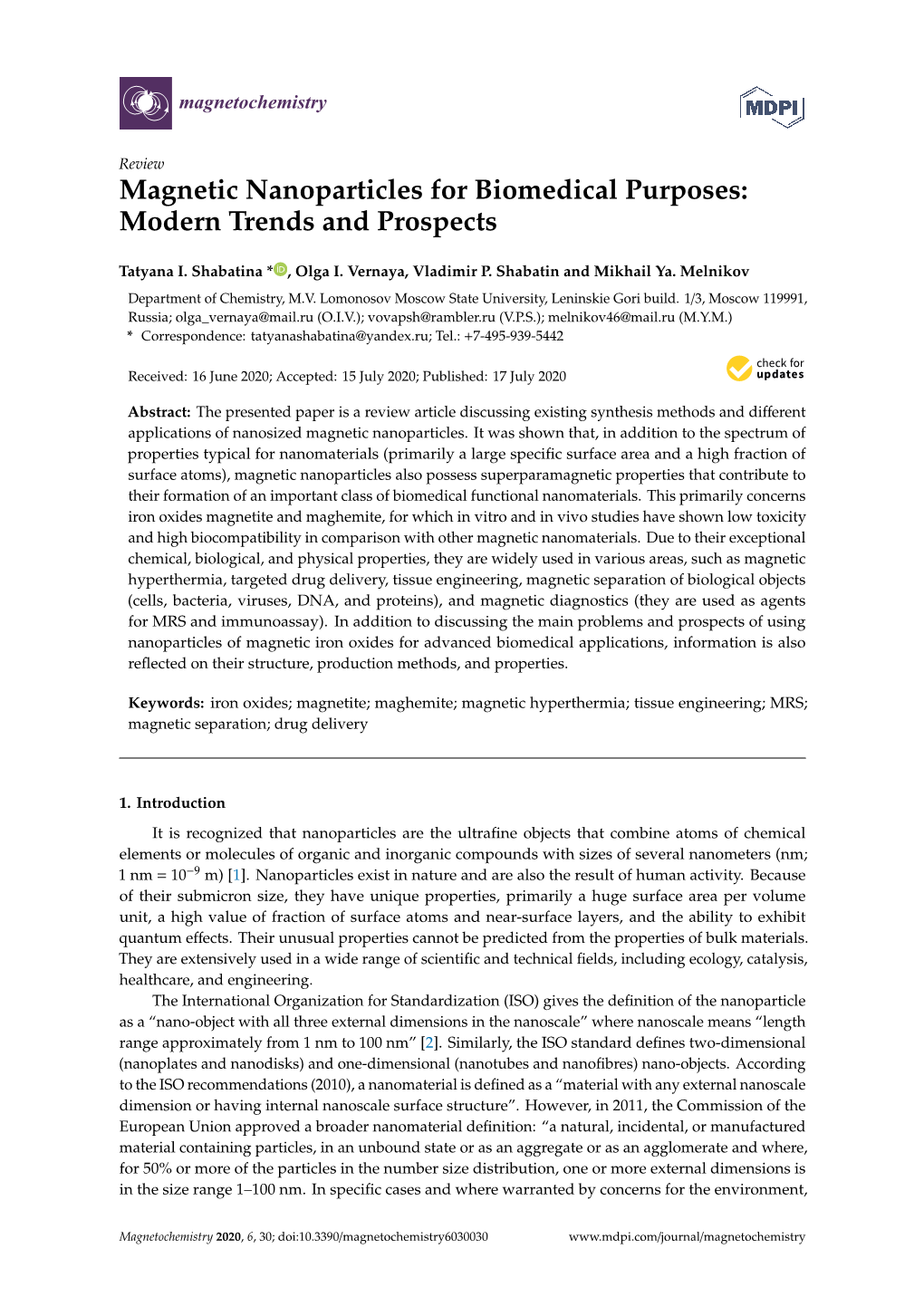 Magnetic Nanoparticles for Biomedical Purposes: Modern Trends and Prospects