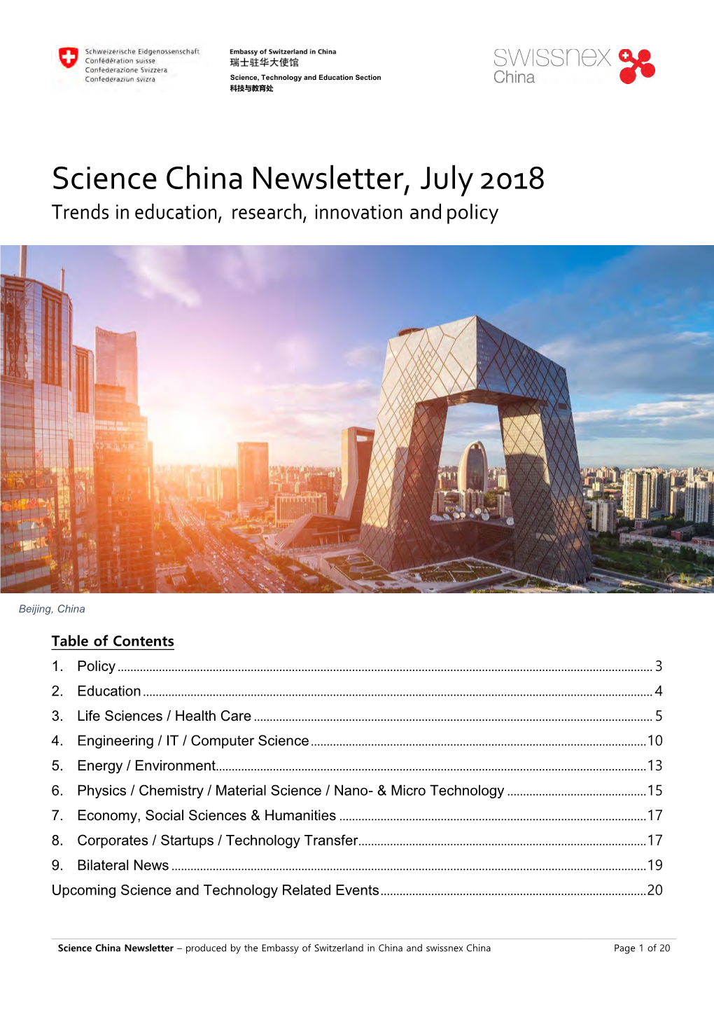 Science China Newsletter, July 2018 Trends in Education, Research, Innovation and Policy
