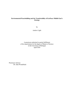 Environmental Peacebuilding and the Transferability of Ecopeace Middle East’S Strategy