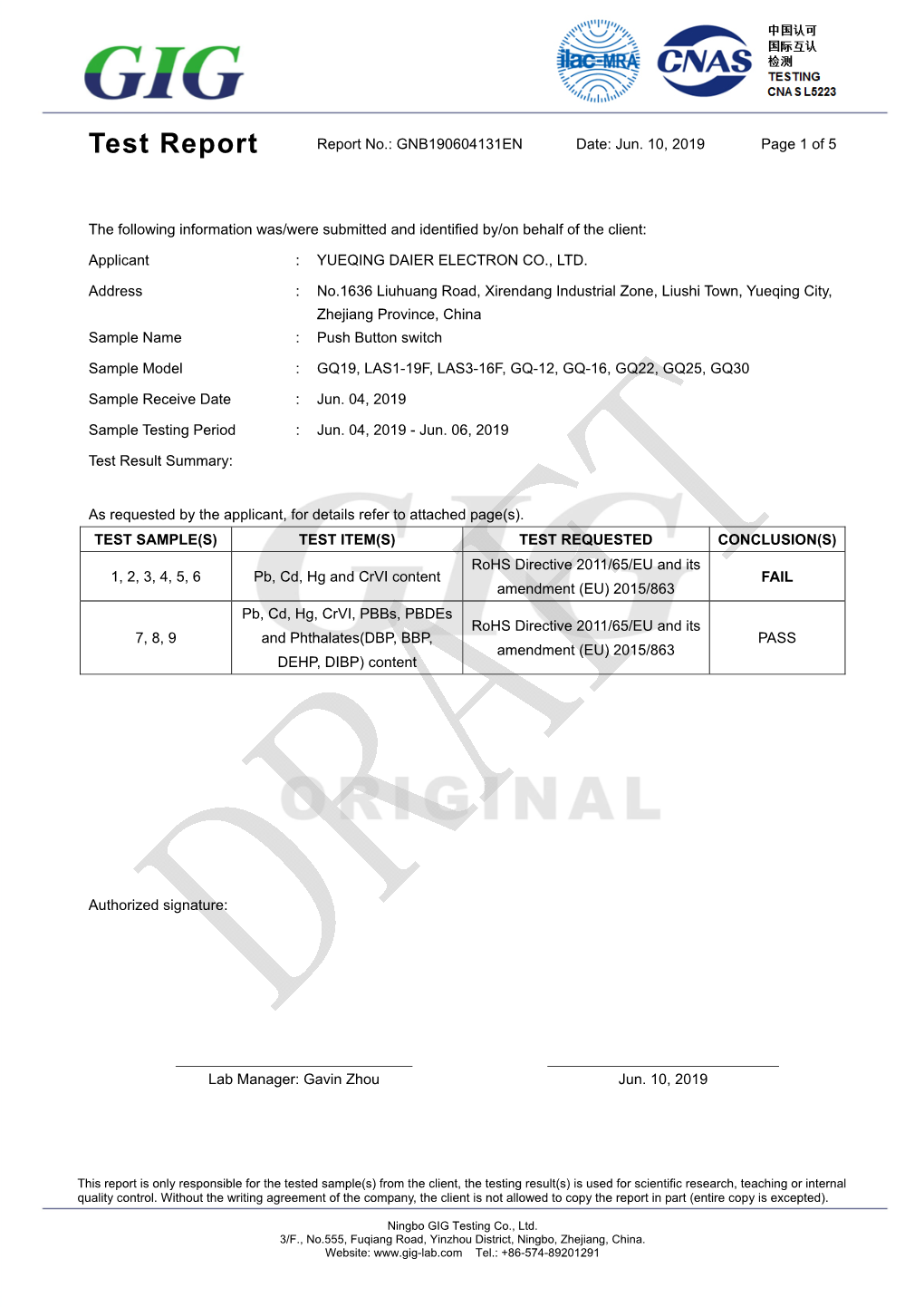 Test Report Report No.: GNB190604131EN Date: Jun