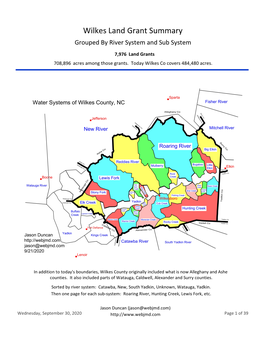 Wilkes Land Grant Summary Grouped by River System and Sub System