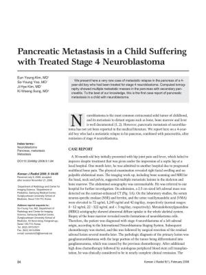 Pancreatic Metastasis in a Child Suffering with Treated Stage 4 Neuroblastoma