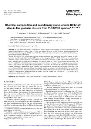 Chemical Composition and Evolutionary Status of Nine UV-Bright Stars in ﬁve Globular Clusters from VLT/UVES Spectra�,��,�