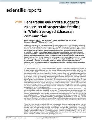 Pentaradial Eukaryote Suggests Expansion of Suspension Feeding in White Sea‑Aged Ediacaran Communities Kelsie Cracknell1, Diego C