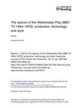 The Spaces of the Wednesday Play (BBC TV 1964–1970): Production, Technology and Style