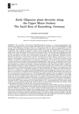 Early Oligocene Plant Diversity Along the Upper Rhine Graben: the Fossil Flora of Rauenberg, Germany