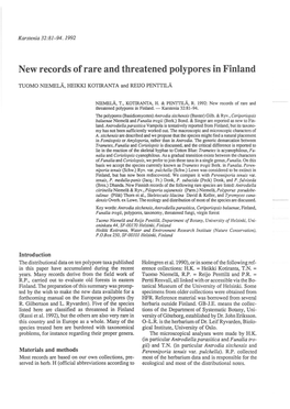 New Records of Rare and Threatened Polypores in Finland