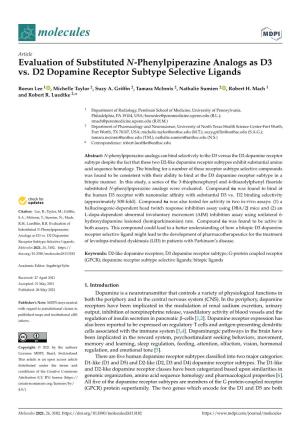 Evaluation of Substituted N-Phenylpiperazine Analogs As D3 Vs