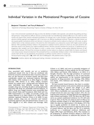 Individual Variation in the Motivational Properties of Cocaine