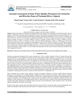 Seasonal Assessment of Some Water Quality Parameters for Estuarine and Riverine Zones of Narmada River, Gujarat