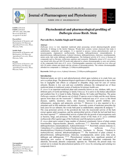 Phytochemical and Pharmacological Profiling of Dalbergia Sissoo Roxb. Stem