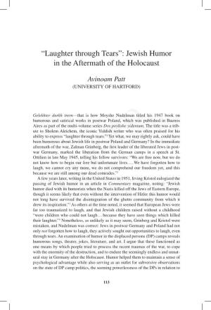 Laughter Through Tears”: Jewish Humor in the Aftermath of the Holocaust
