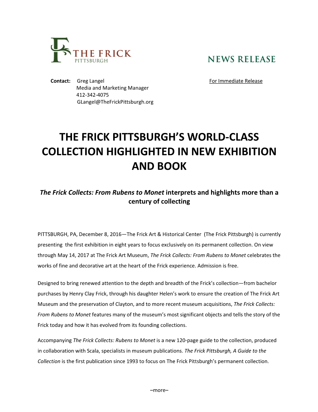 The Frick Pittsburgh's World-Class Collection Highlighted in New