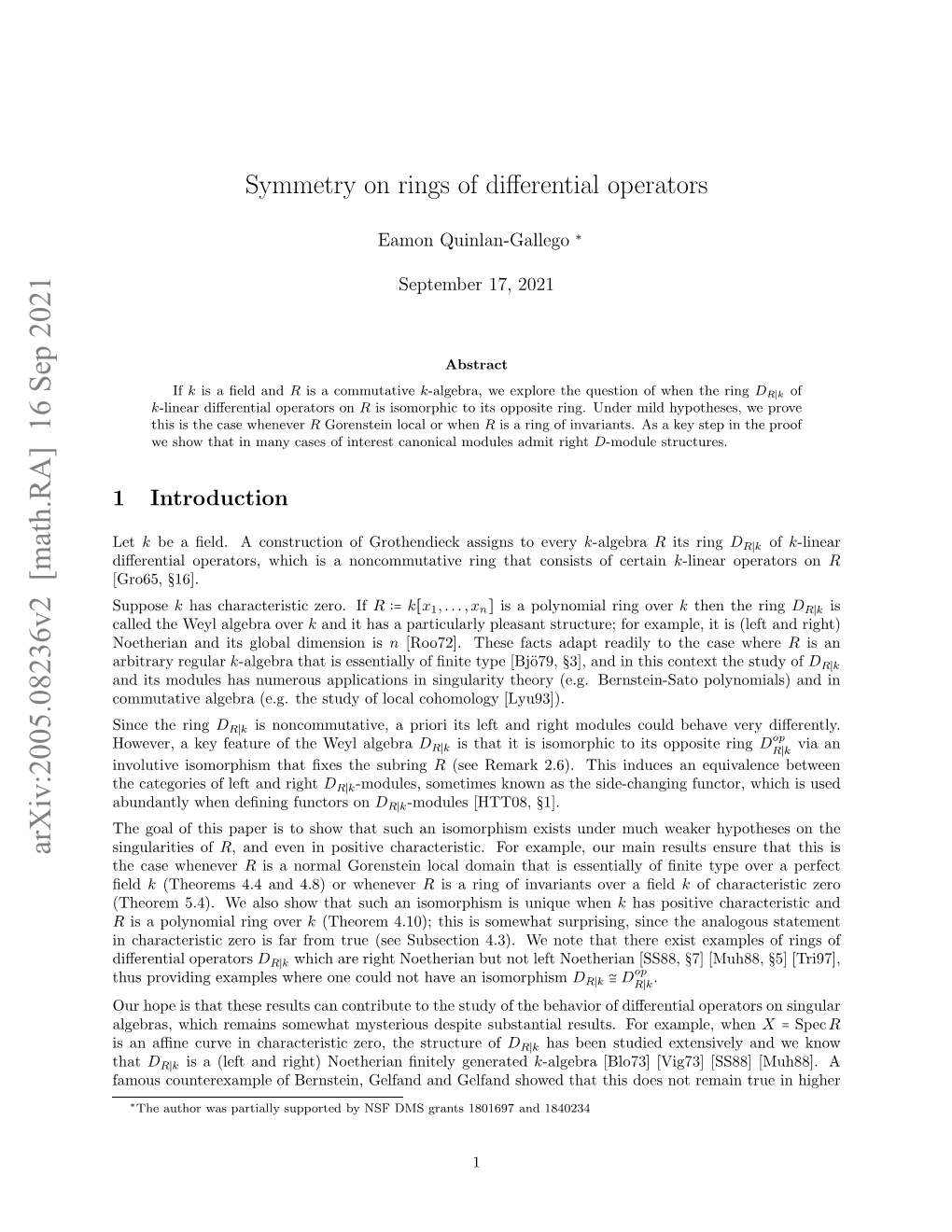 Symmetry on Rings of Differential Operators