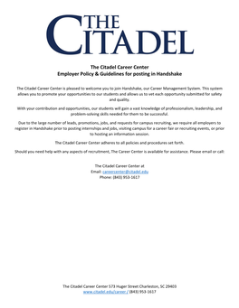 The Citadel Career Center Employer Policy & Guidelines for Posting In